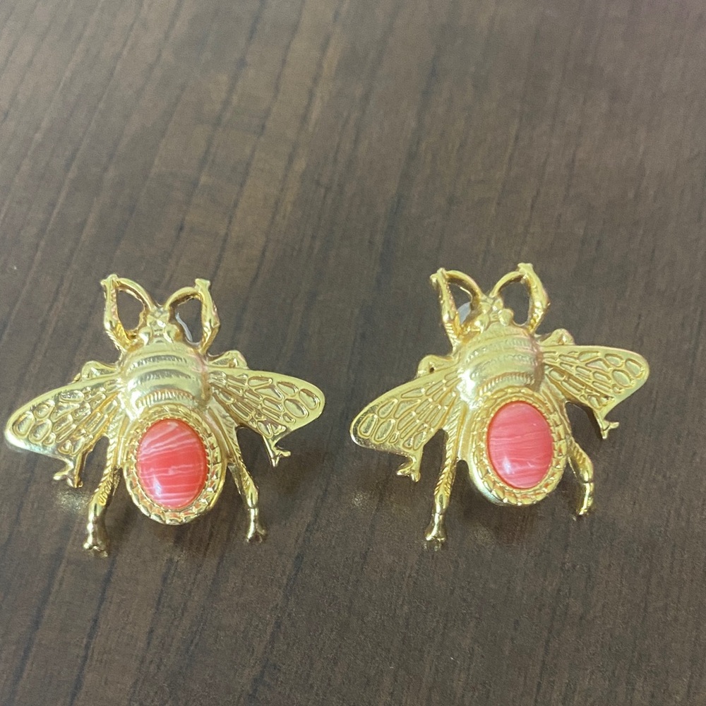 Gold and Stone Bee Earrings